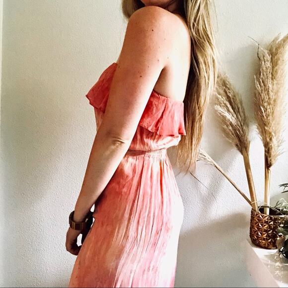 GYPSY 05 REVOLVE Cream Pink Tie Dye Ruffle Strapless Maxi Beachy Boho Dress S - Picture 3 of 7